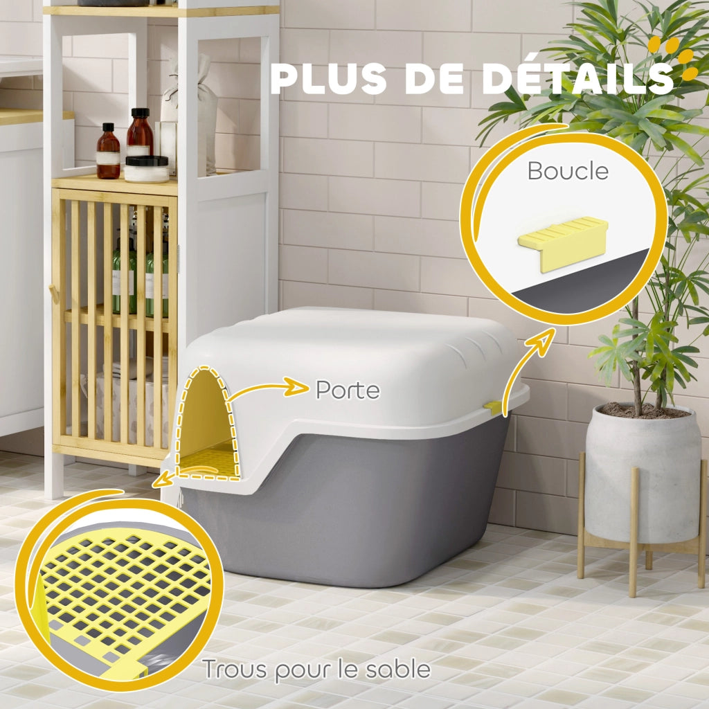 Toilette per gatti con coperchio apribile e bloccabile lettiera chiusa per casa crema 50 x 50 x 39 cm