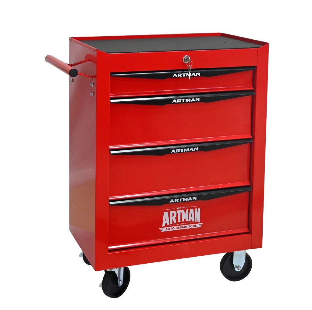 Armadio portautensili in acciaio con 4 cassetti e ruote, 60x33x77,5 cm rosso e nero