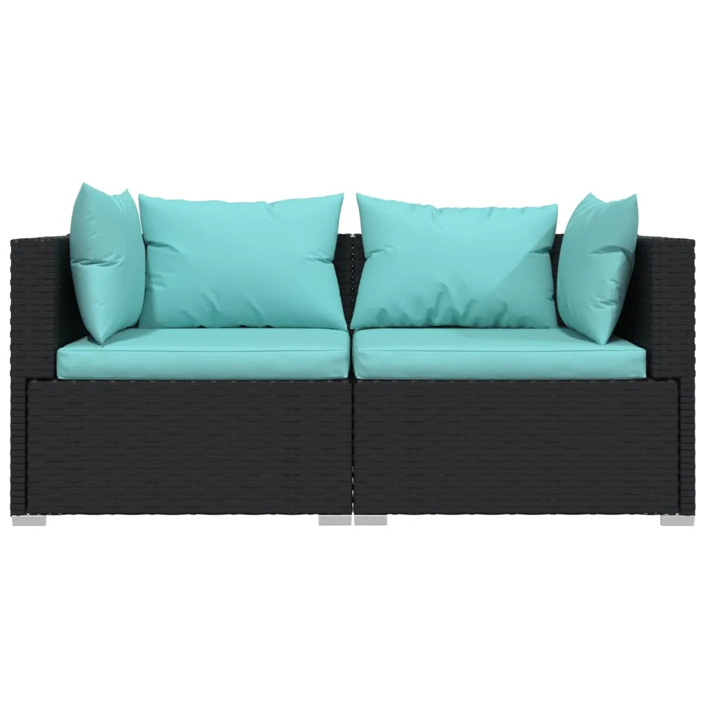 Divano a 2 Posti con Cuscini in Polyrattan Nero 317531