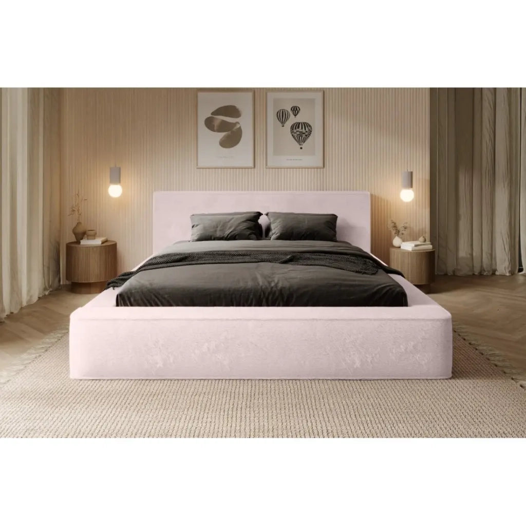 Letto contenitore ORLANE – Rosa Polvere di rosa polare – 180x200 cm – Rete sollevabile – Design di alta gamma