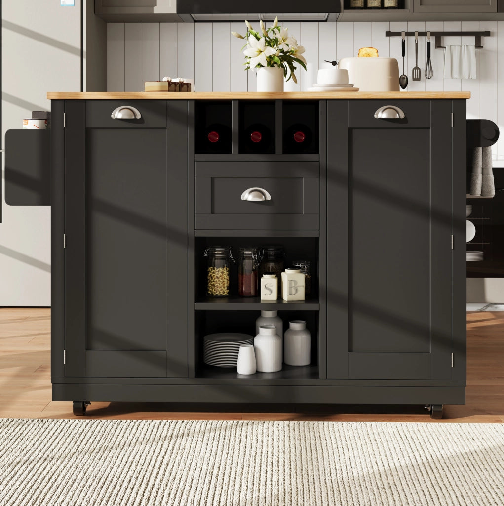 Isola cucina 140x40x93,5 cm in MDF nero con piano ribaltabile e ruote