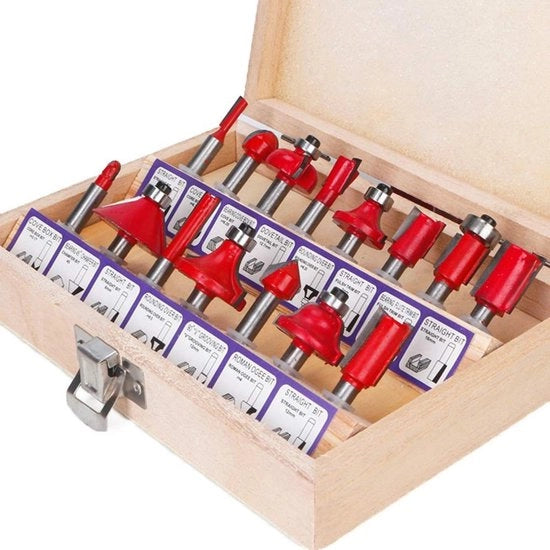 Set di tagliatrici per legno - Qualità eccellente - 1/4 pollici diametro - Attrezzi per frese - Ideale per lavorazioni su legno - 15 pezzi
