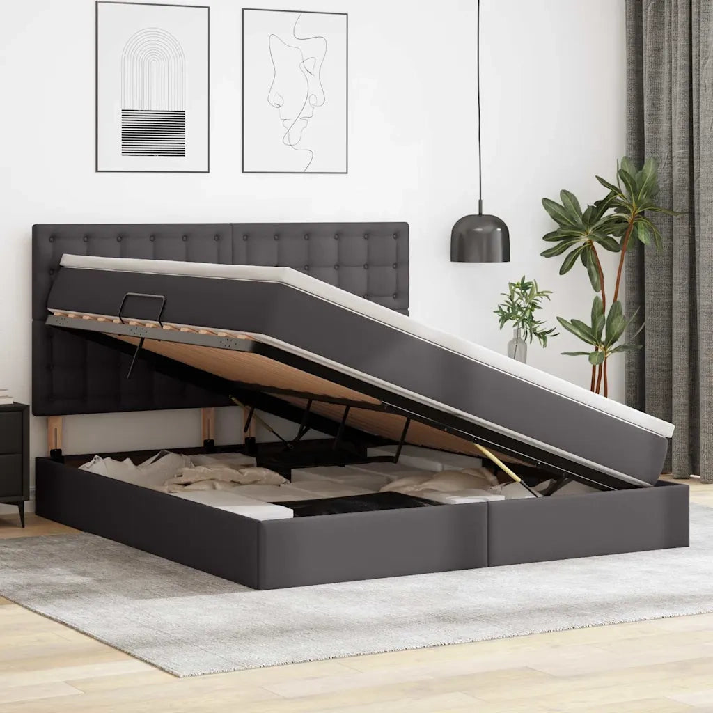 Letto con Contenitore Grigio 160 x 200 cm Pelle Sintetica 3371675