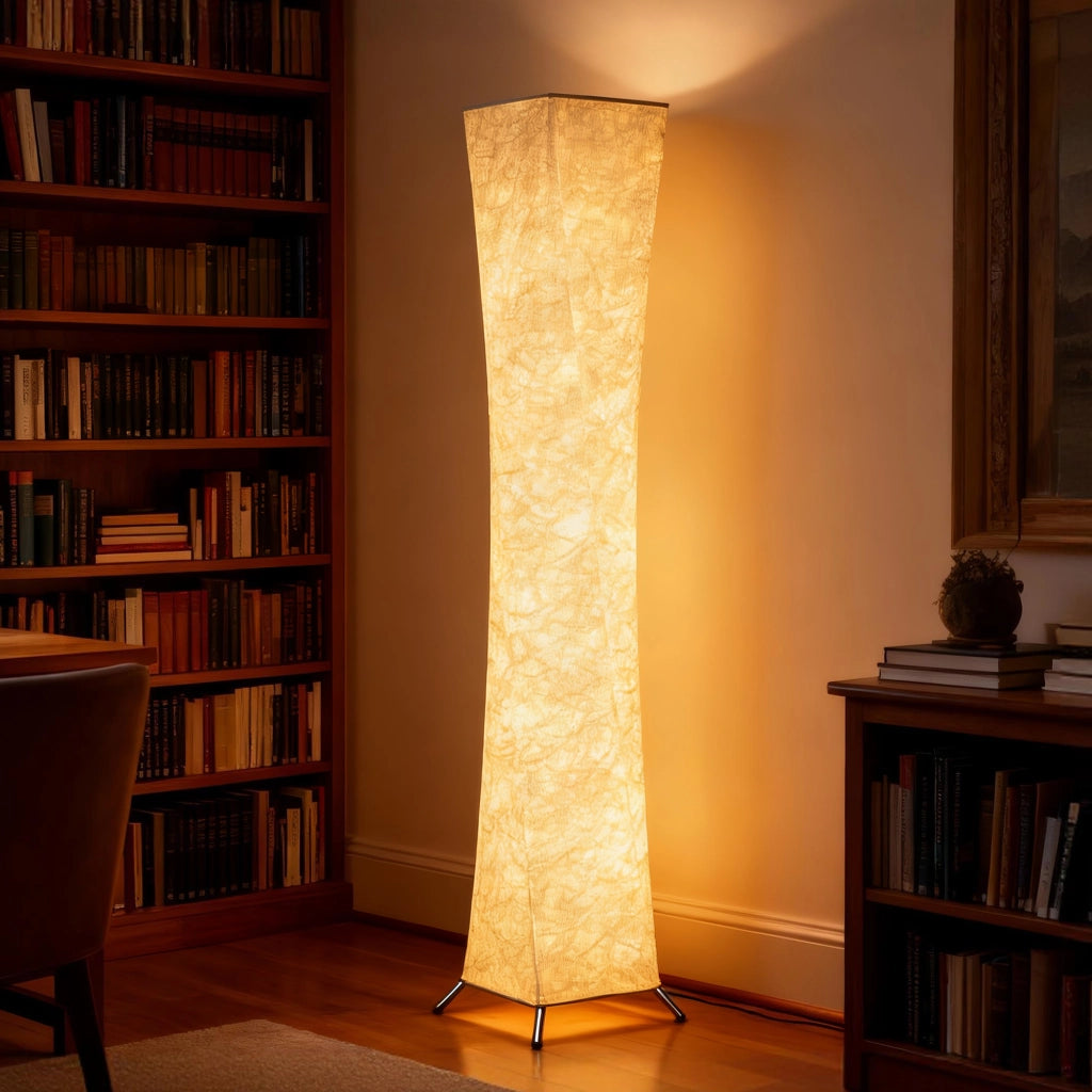 Lampada da Terra Moderna ¨C Minimal ¨C Acciaio e Tessuto, 25x25x129 cm, Bianco e Argento