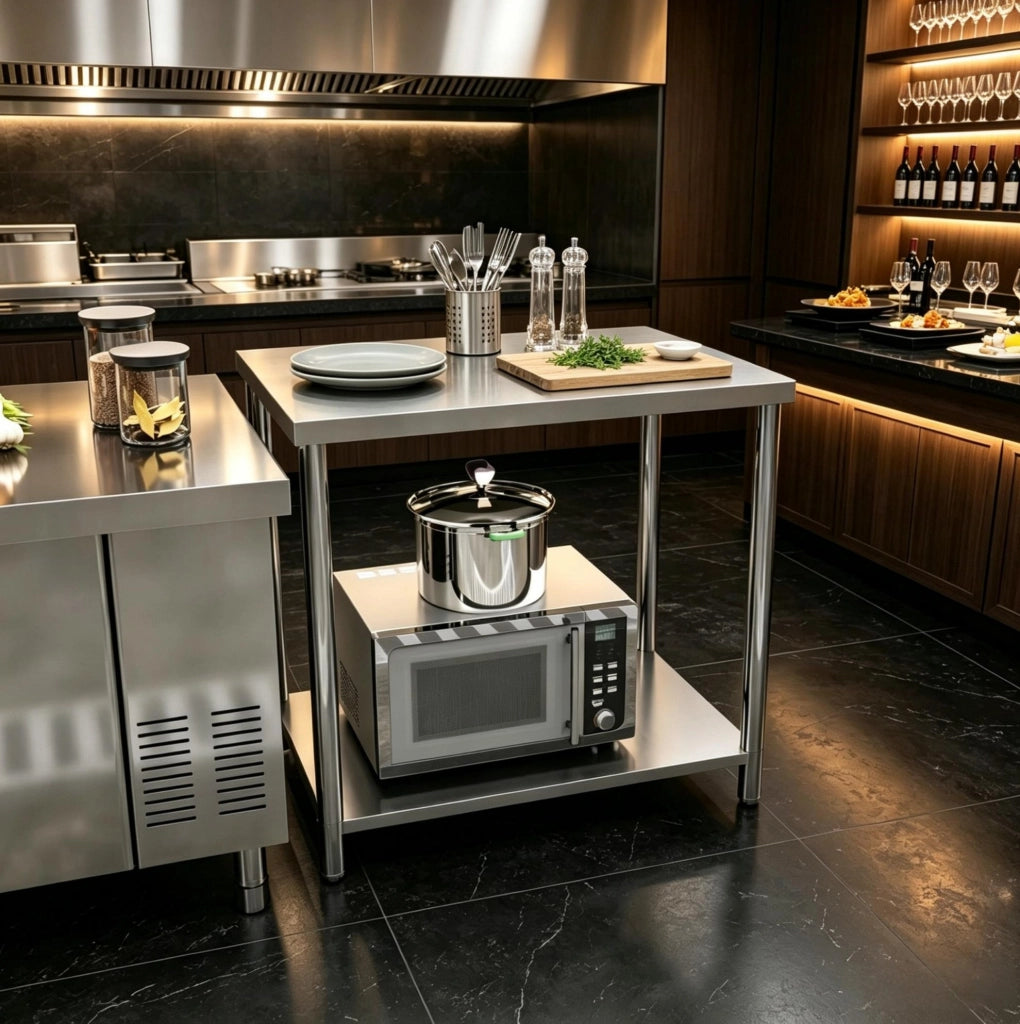 Tavolo da lavoro in acciaio inox 90x60x86 cm con ripiano inferiore HOMVRA