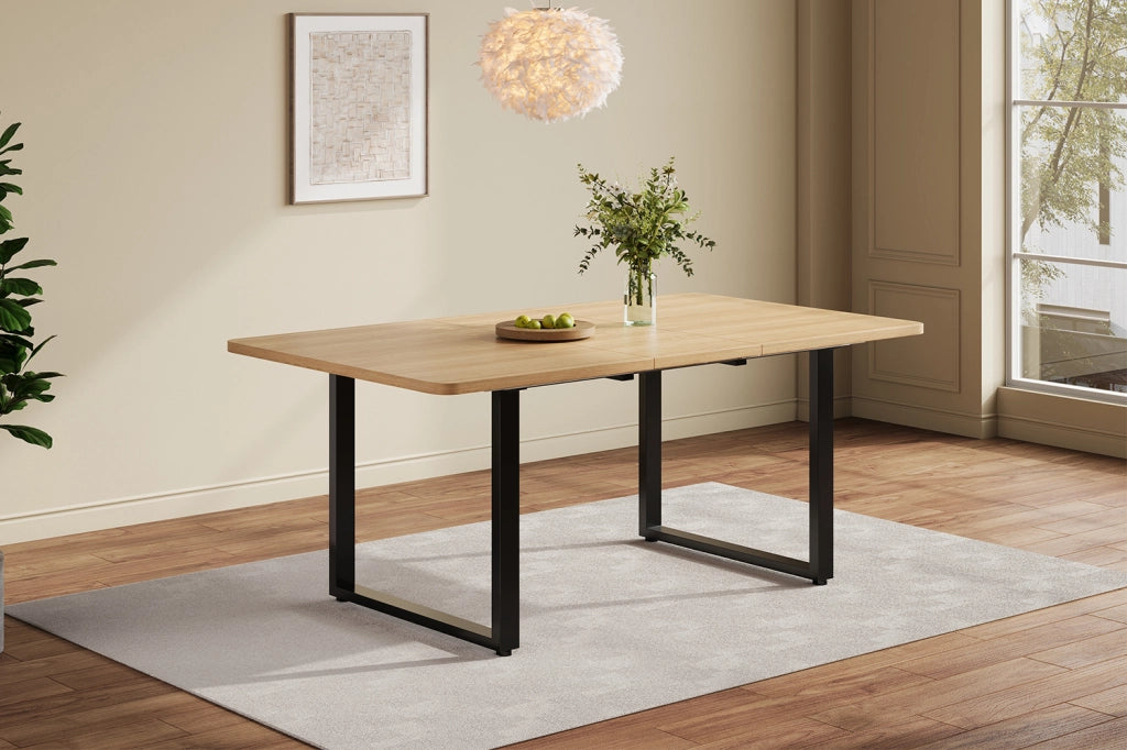 Tavolo da pranzo allungabile 140-220x80 cm, MDF, gambe in metallo, stile semplice, colore rovere