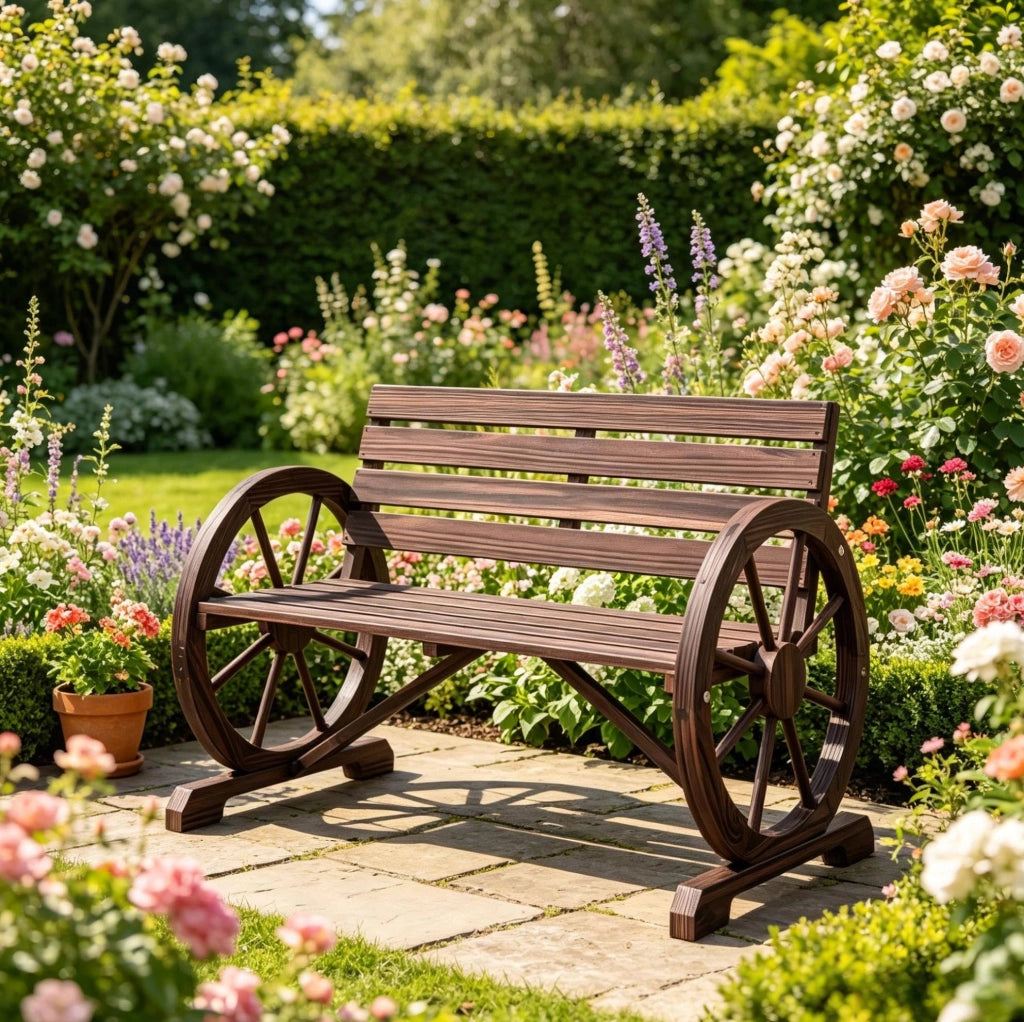 Panchina da giardino in legno di abete con braccioli a ruota; 105;5 cm