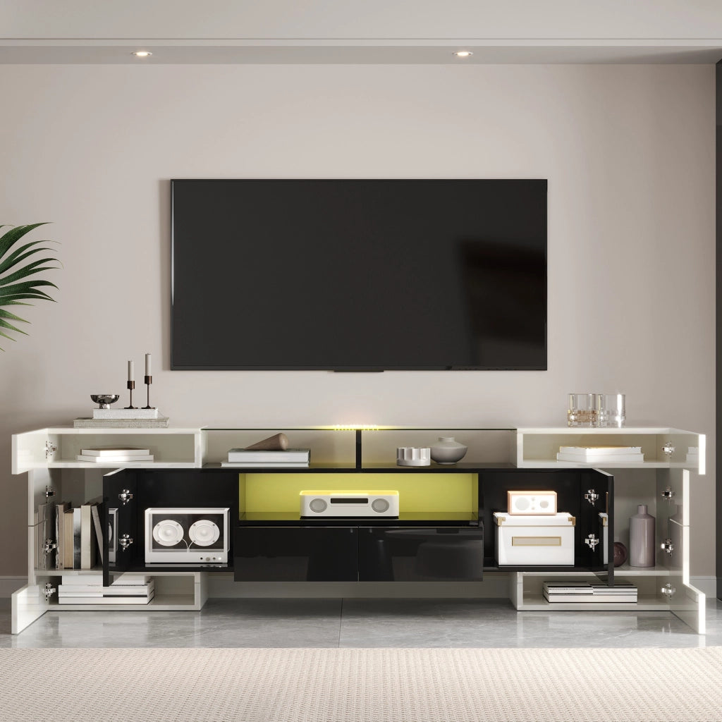 Mobile TV con 6 ante 2 cassetti 3 vani LED multicolore controllabile tramite app bianco nero 200 × 35 × 60 cm