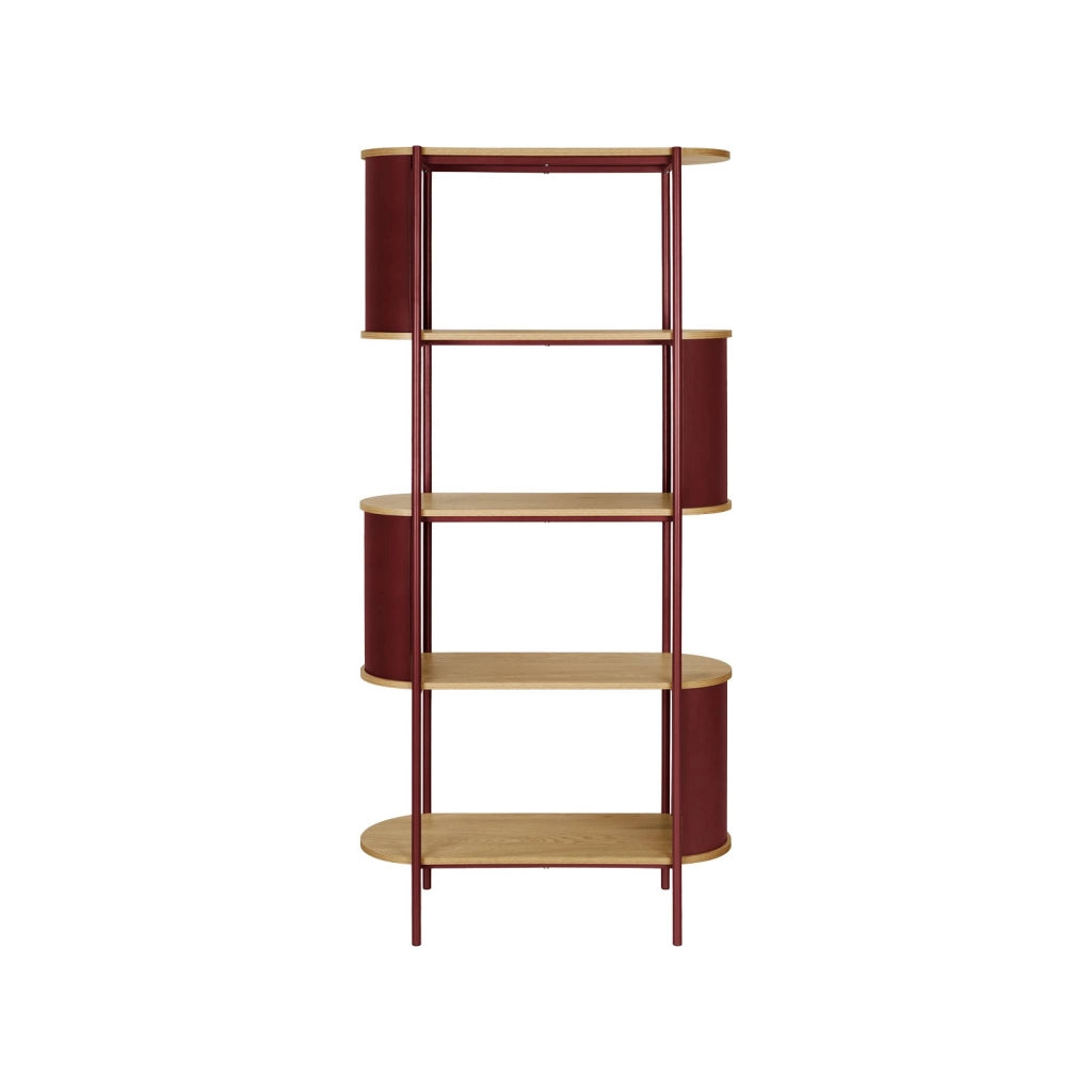 Libreria in metallo curvato e legno a 5 livelli, rosso