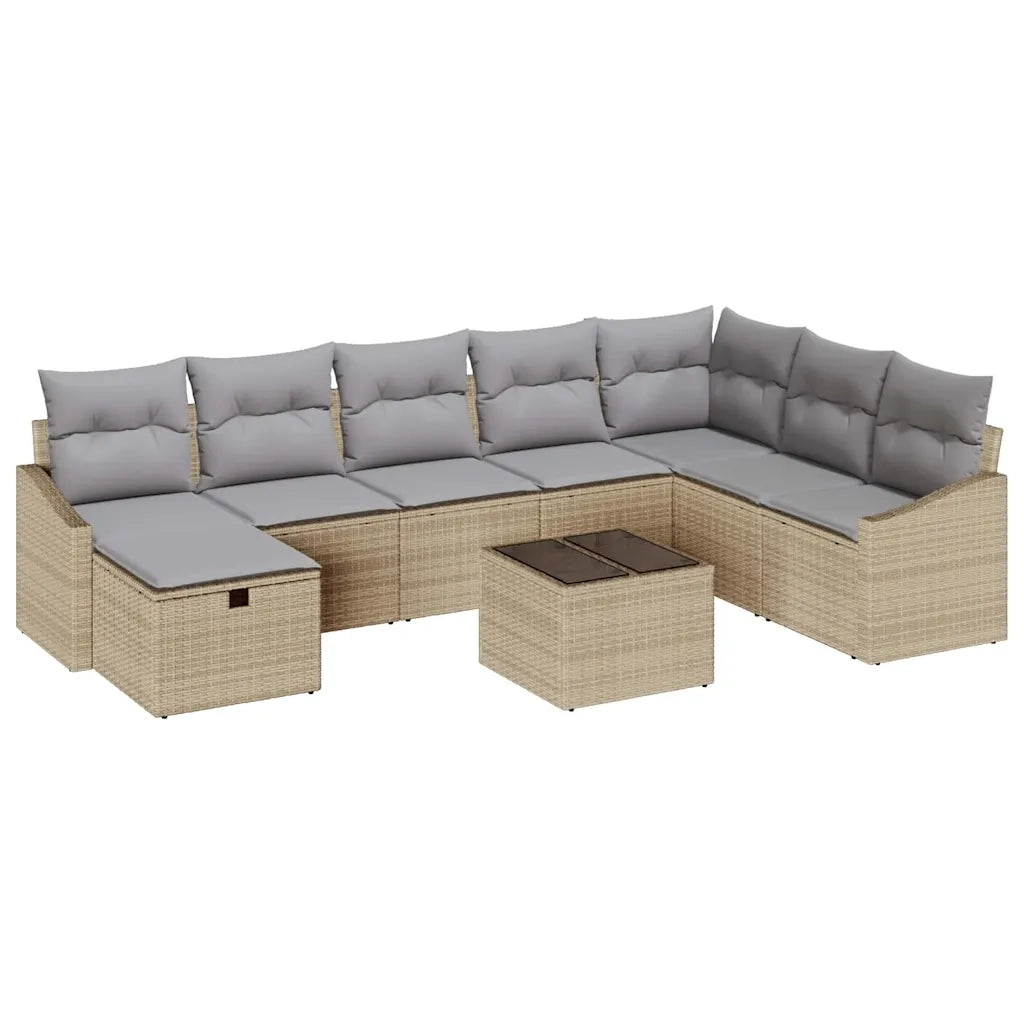 Set Divano da Giardino con cuscino 9 pcs Beige Poly Rattan