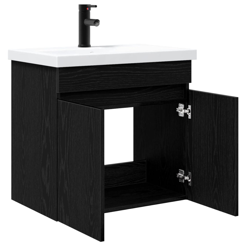 Mobile Bagno | Armadio da bagno con rubinetto Rovere Nero 61 x 40 x 74,5 cm