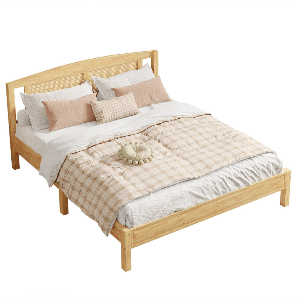 Letto matrimoniale in rattan 160x200 cm, struttura in pino e PE-rattan, colore naturale