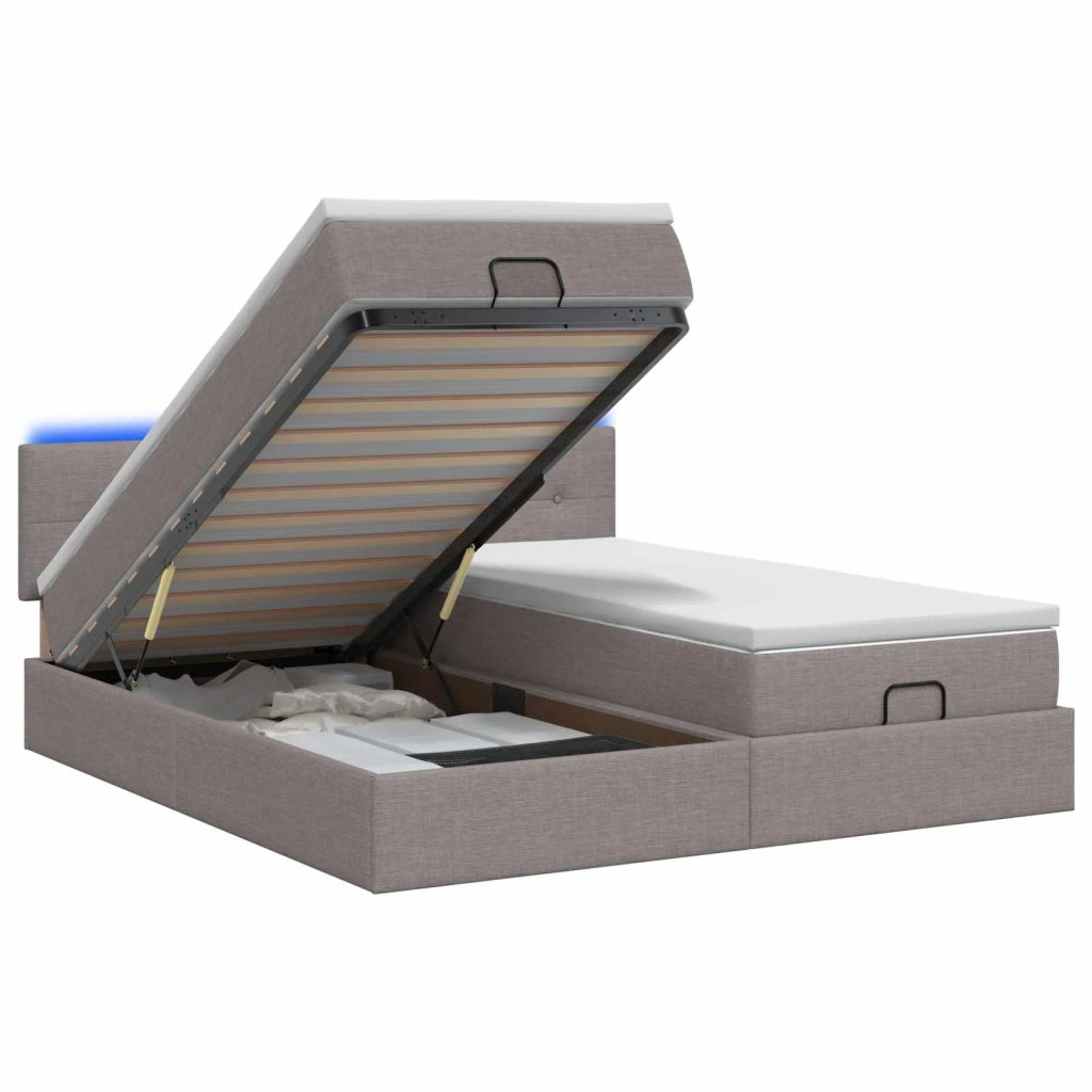 Letto Ottomano con Materasso e LED Tortora 180 x 200 cm Tessuto 3457277