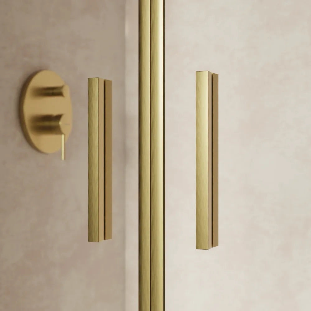 Box doccia slim 100x70cm con apertura saloon e parete fissa profili oro spazzolato e vetro 6mm trasparente anticalcare h190| Portofino