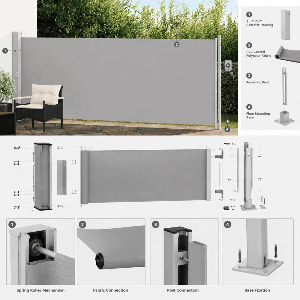 Extendable Side Awning 600x160 Cm Grey