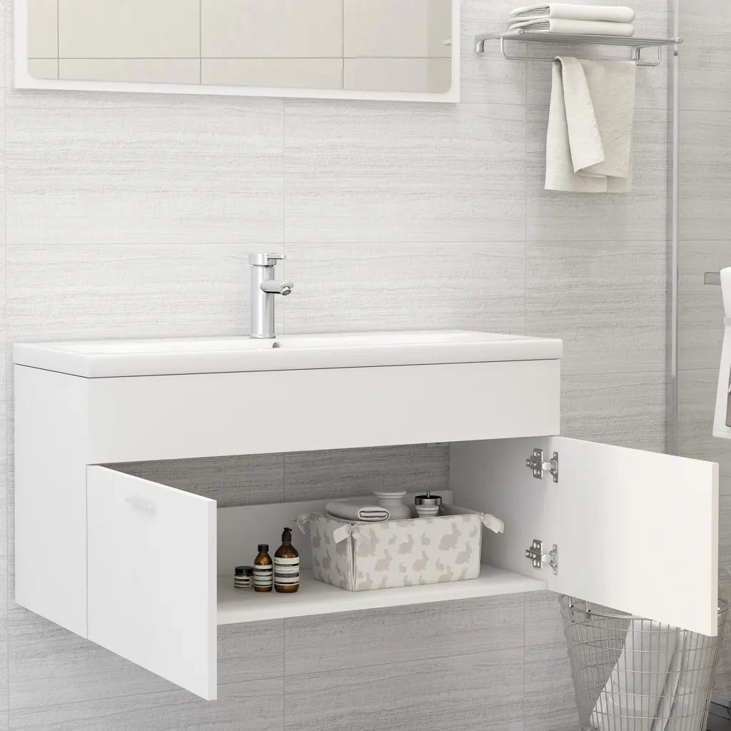 Mobile Bagno con Lavabo Integrato-Lavandino-Lavabo Bianco in Legno Multistrato 892586