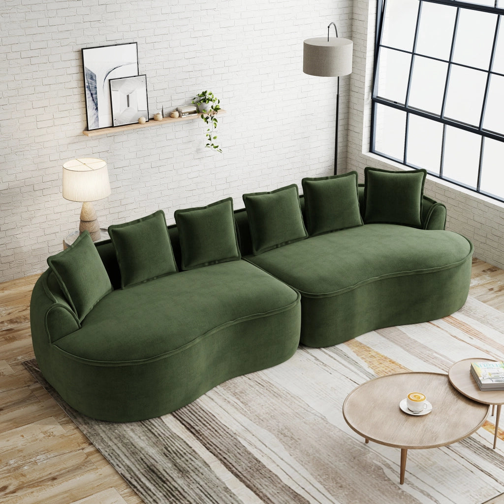 Divano modulare 4 posti ULEVR senza telaio con chaise longue profonda, braccioli larghi e cuscini, verde