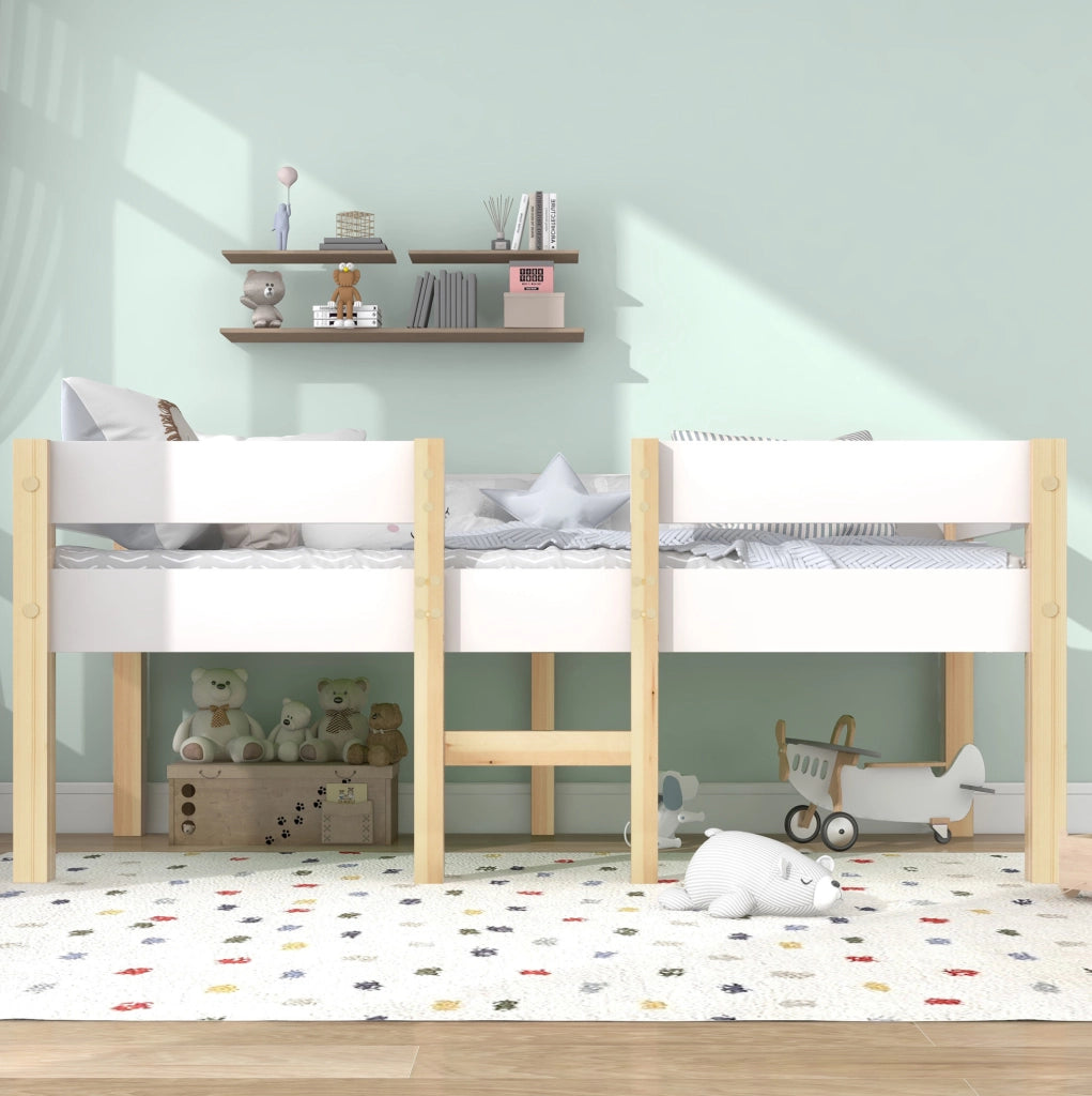 Letto per bambini semi-alto in legno massello con protezione anticaduta 90x200 cm