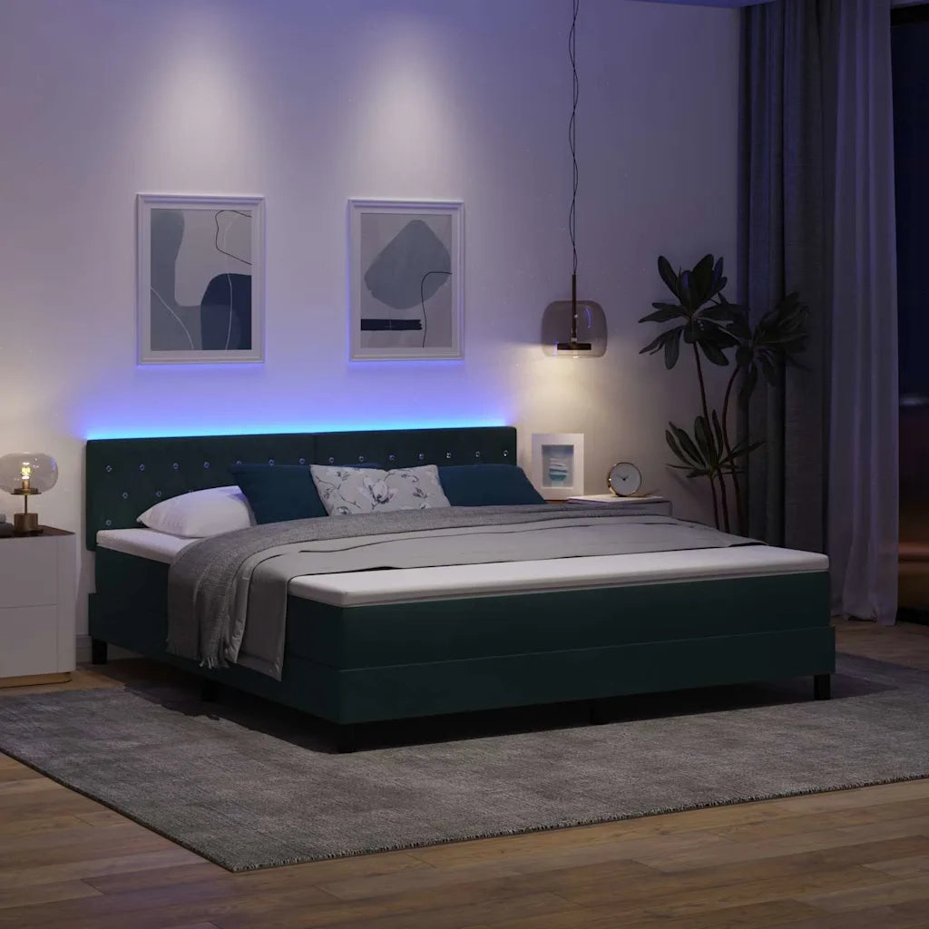 Letto a Sorgente LED con led Verde Scuro 180 x 200 cm Velluto
