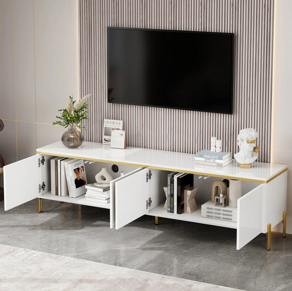 Mobile TV 170 cm bianco lucido con 4 ante e passacavi HOMVRA