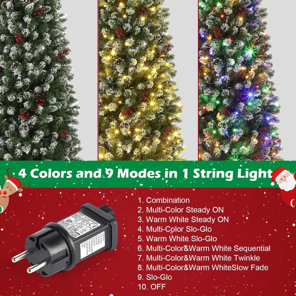 Albero di Natale 230cm con 350 LED RGBW Bicolore 9 Funzioni Bacche Rosse Pigne e Spina UE