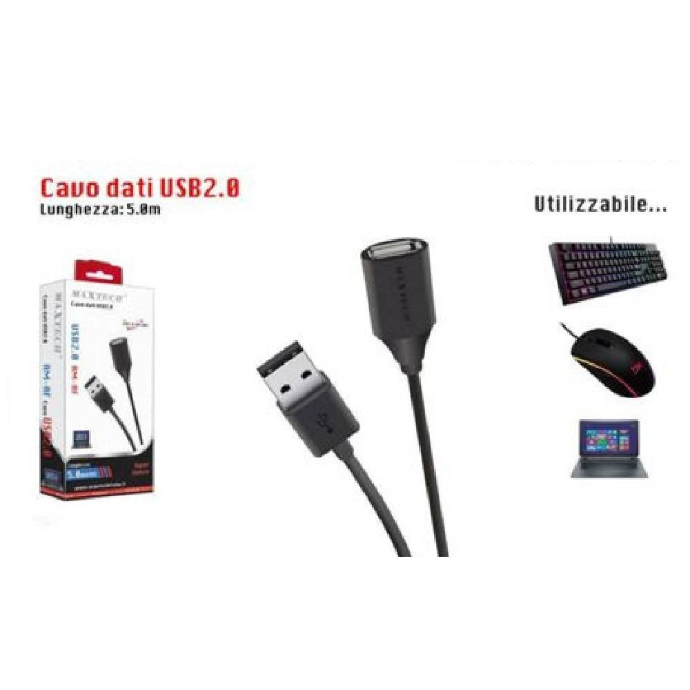 Trade Shop - Cavo Dati Usb 2.0 Maschio A Femmina M/f Prolunga Pc Computer 5 Mt Usb2.0-mf5.0m -