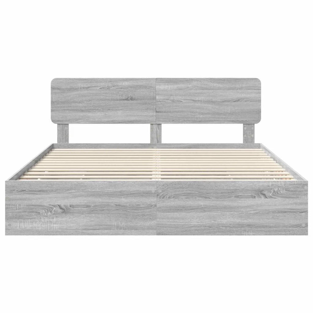 Struttura del letto con cassetto-Giroletto con contenitore-Rete del Letto Sonoma grigia 200 x 200 cm