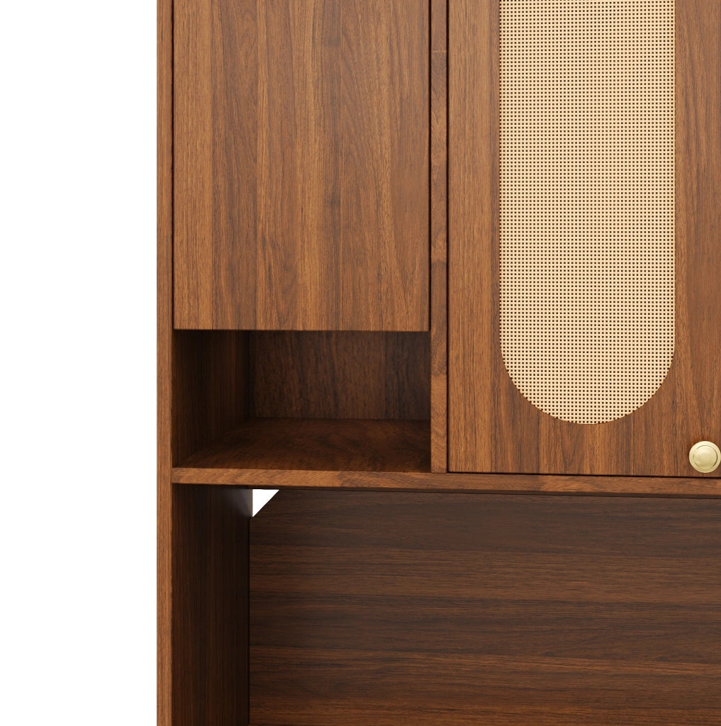 Armadio alto a 8 ante con LED e inserti in rattan PE