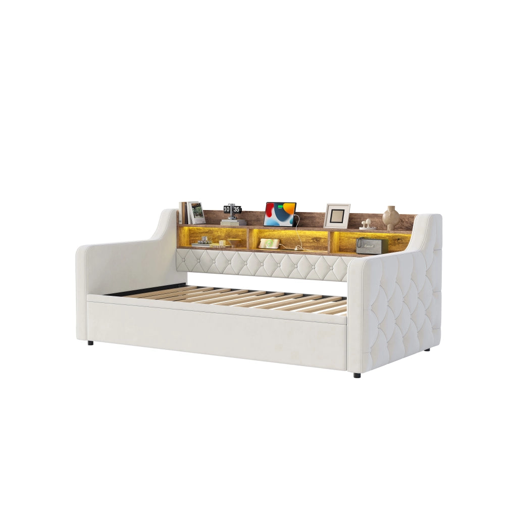 sofa letto in velluto beige 90 x 190 cm