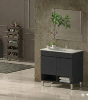 Mobile Bagno NEBARI com gambe Già Montato 2 portas, lavabo e specchio Grafite 50x40 cm