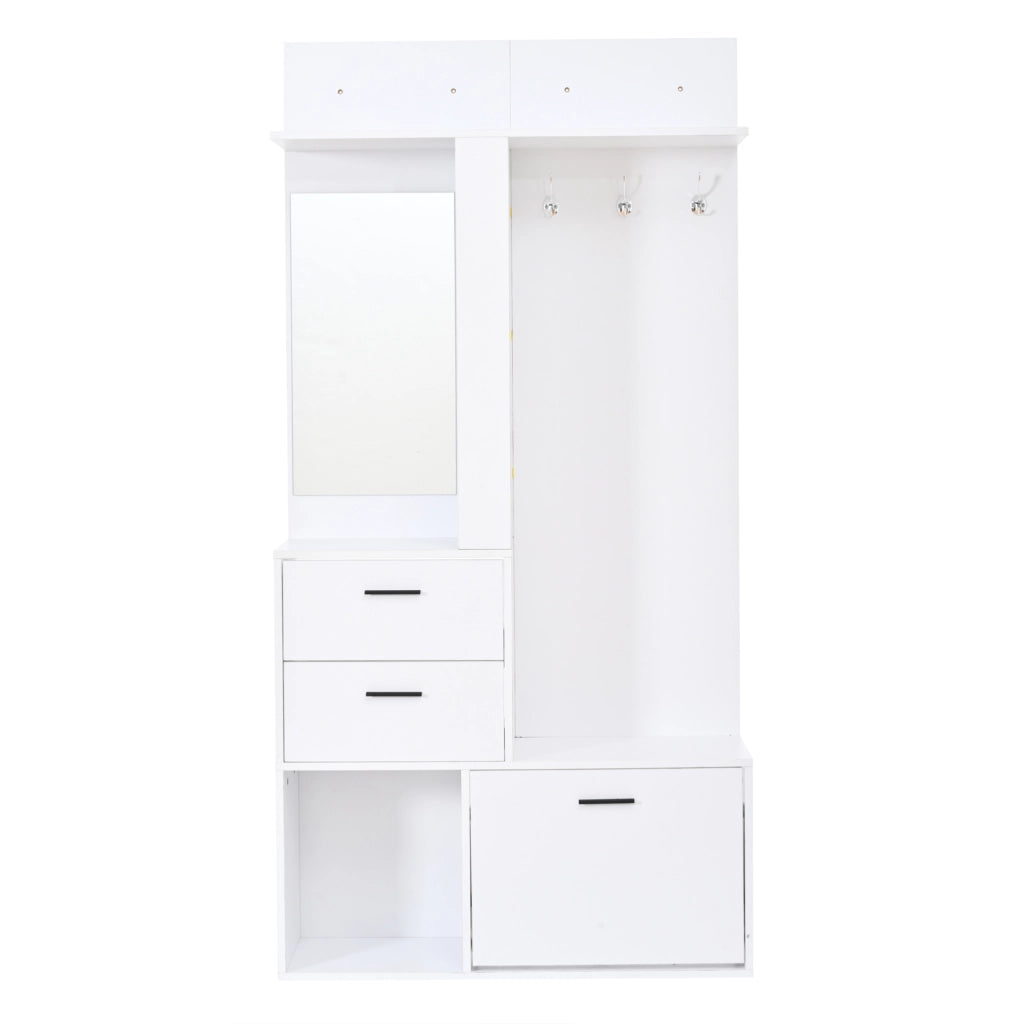 Mobile guardaroba 90x30x180 cm bianco in MDF, specchio e scarpiera