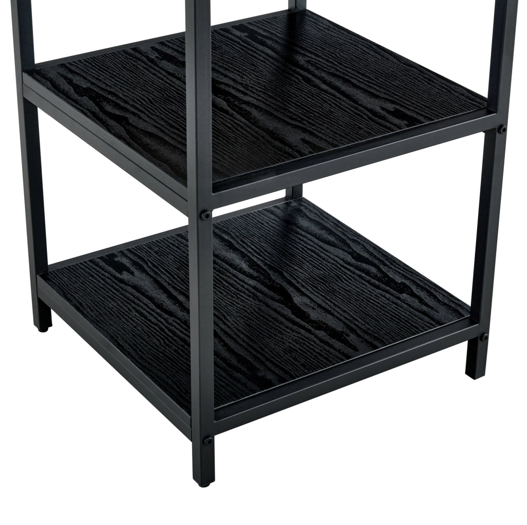 Tavolo da pranzo rotondo Ø107 cm con 2 ripiani in MDF e metallo; nero e noce