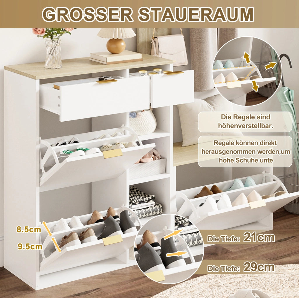 Set guardaroba da ingresso 4 pezzi con scarpiera; panca e specchio; 130 ¡Á 30 ¡Á 174 cm; bianco/naturale
