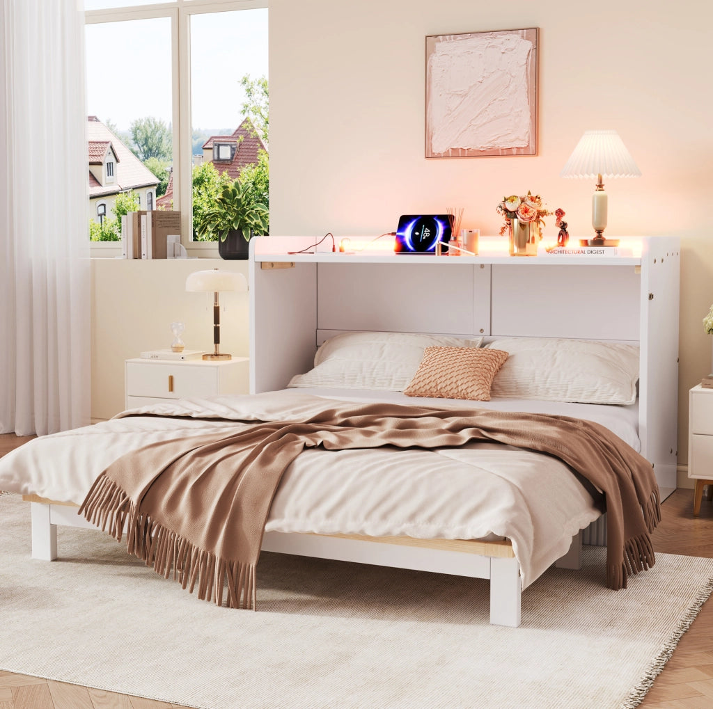 Letto a scomparsa bianco con LED e ricarica integrata