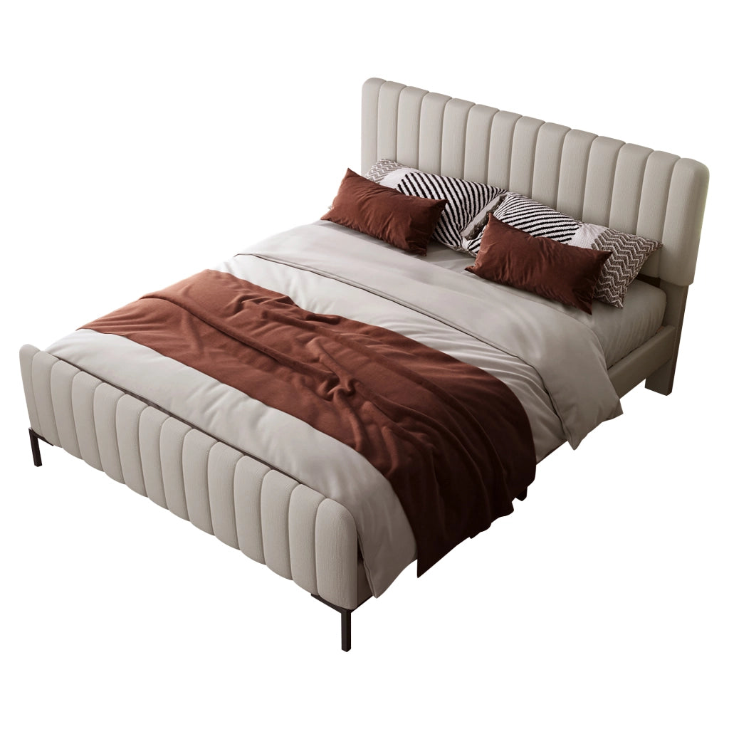 Letto matrimoniale – 160x200 cm – testiera regolabile rete – lino grigiobeige