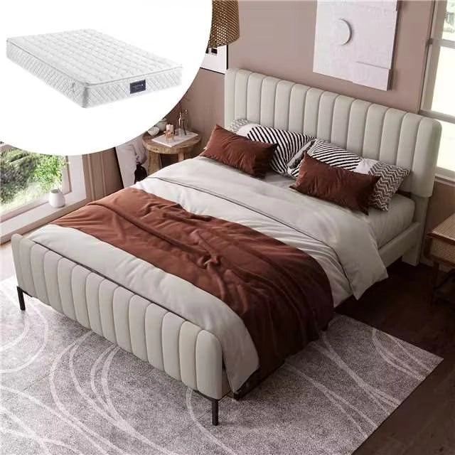 Letto imbottito 140 × 200 cm con rete a doghe e testiera regolabile rivestito in lino grigio beige