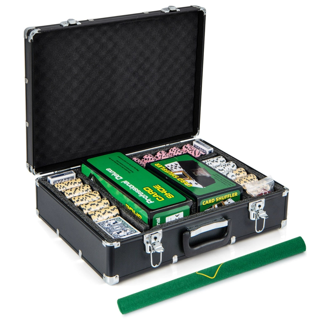 Set di fiches da poker da 600 pezzi, Fiches claytec da 14 grammi con custodia 6 mazzi di carte tappeto da poker Nero