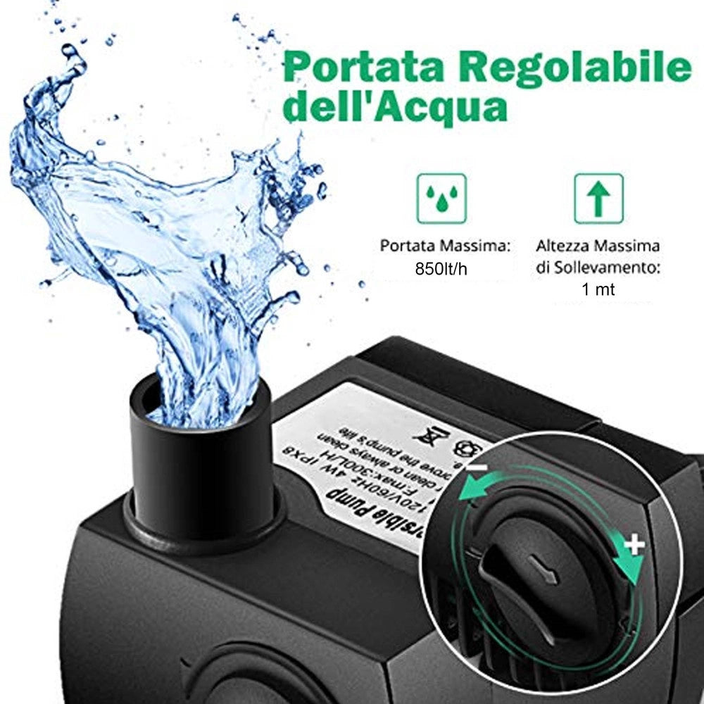 Trade Shop - Pompa Per Acqua Da Acquario Per Pesci 850 L/h Ad Immersione 12w 220v Regolabile -