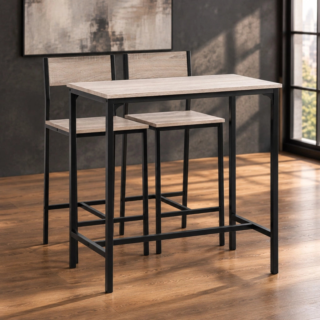 Set tavolo da bar 3 pezzi 89x45x87 cm naturale con 2 sgabelli