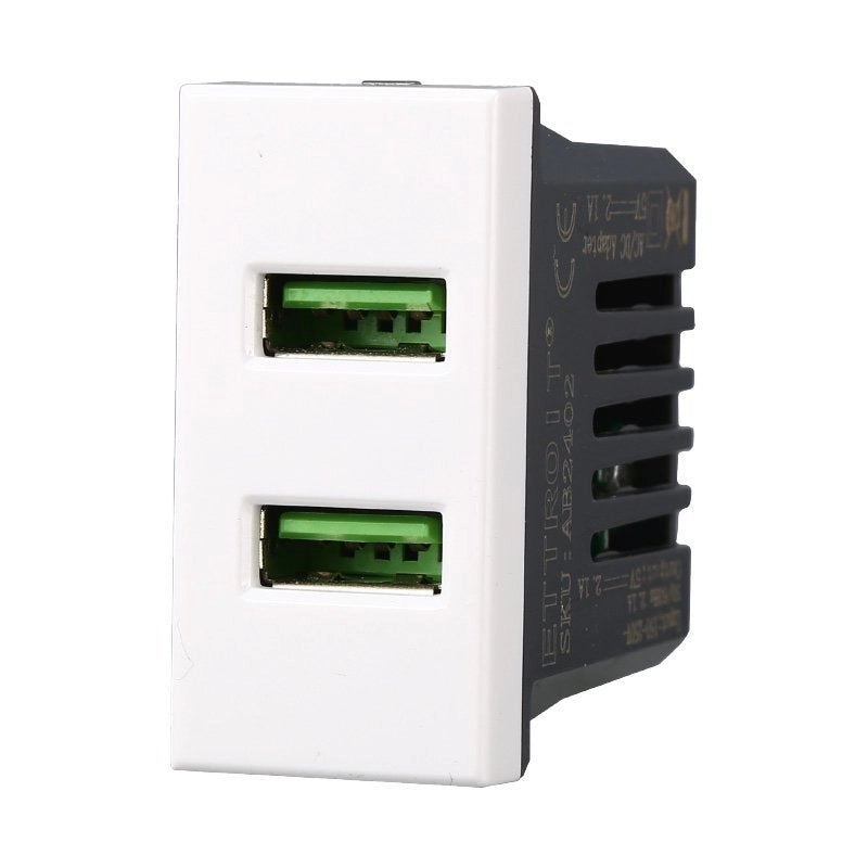 Modulo Presa Caricatore 2 USB 5V 2,1A 2 Porte USB-A Colore Bianco Compatibile Con Bticino Axolute