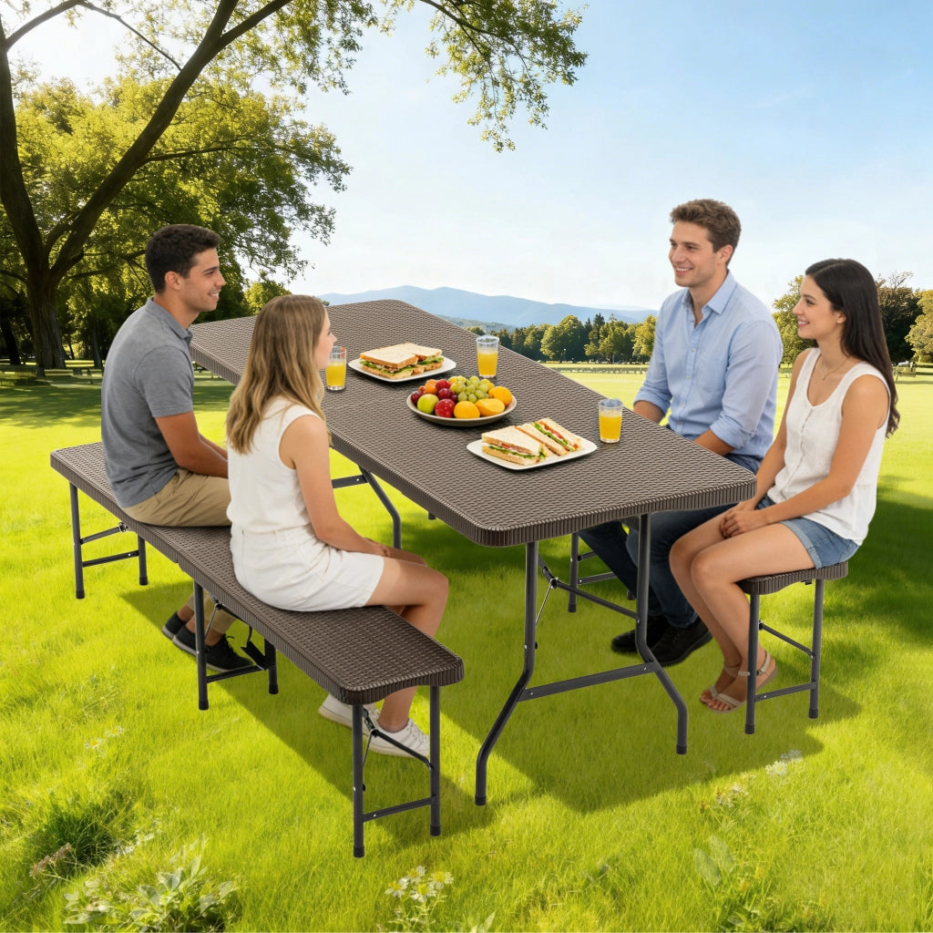 Set Tavolo Picnic Pieghevole con 2 Panche ¨C MINIMAL ¨C Marrone, HDPE, 3 Pezzi