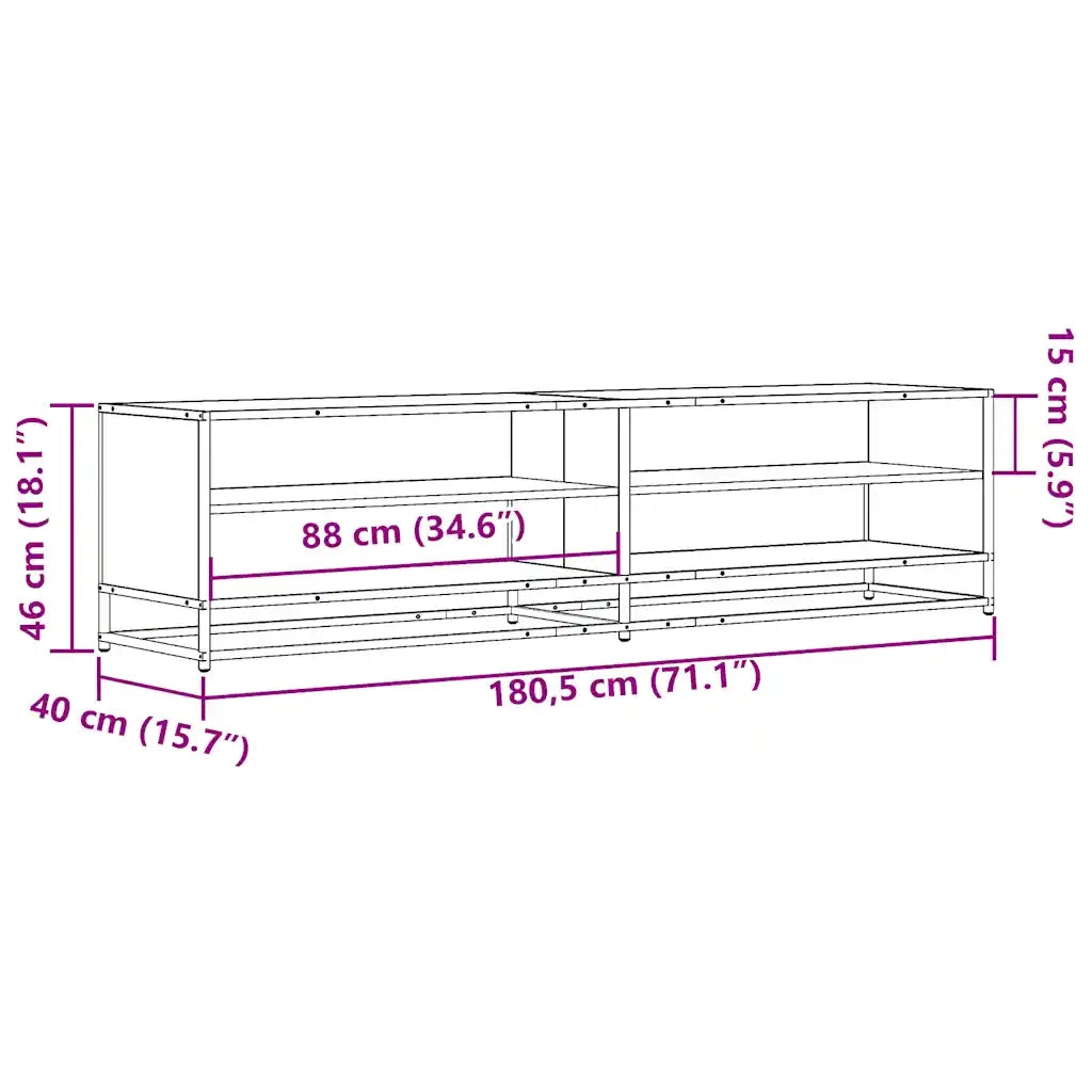 Mobile TV industriale con ampio vano contenitore 180,5 x 40 x 46 cm realizzato in legno composito finitura rovere affumicato 02_0055619