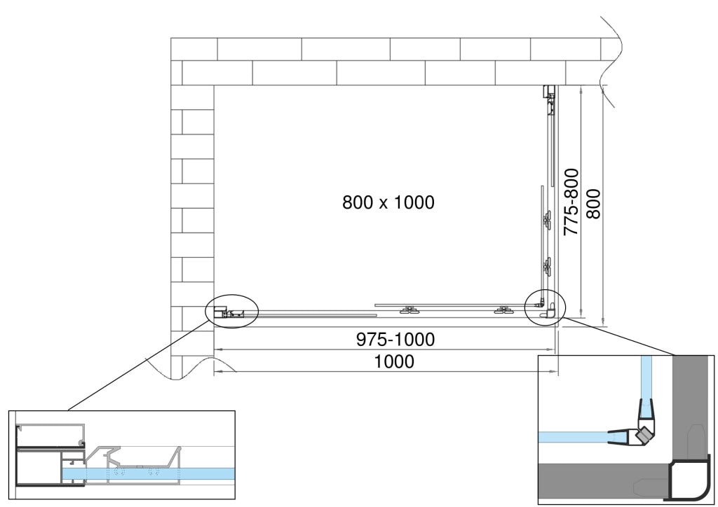Box doccia 6 mm angolare rettangolare profilo cromo reversibile H.190 80x100