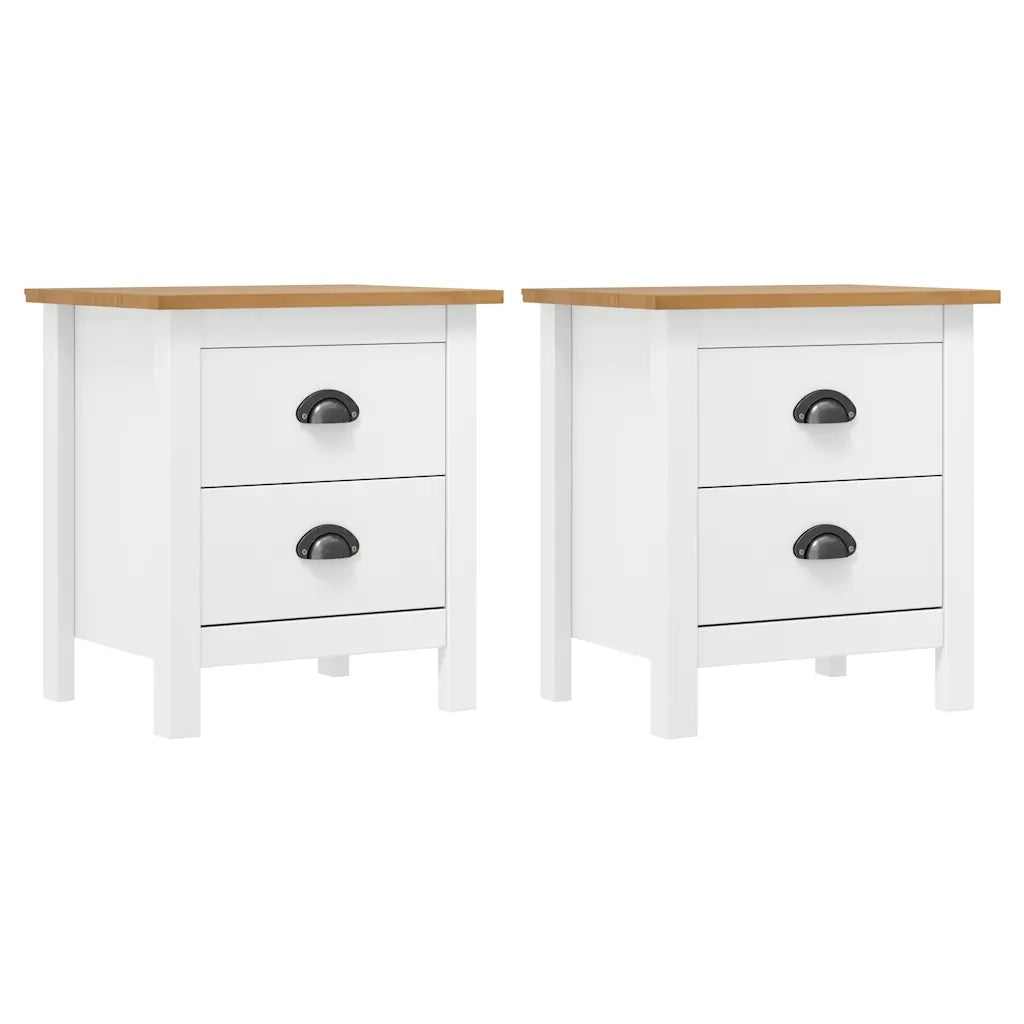 Comodini Hill Bianchi 2 pz 46x35x49,5 cm Legno Massello di Pino 288910