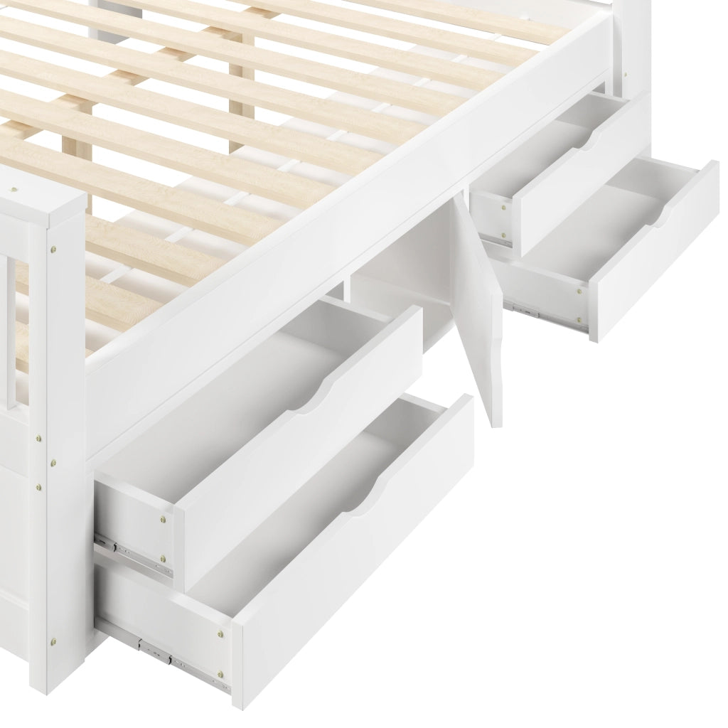 Letto matrimoniale 160x200 cm bianco con ripiani; LED; USB e 4 cassetti