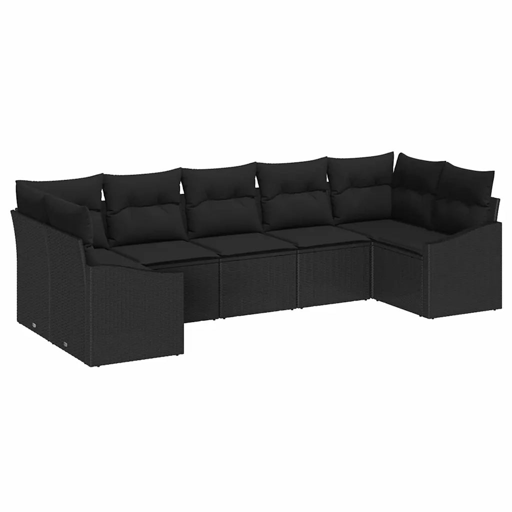 Set di divani con cuscino 7 pcs Nero polyrattan 3346873