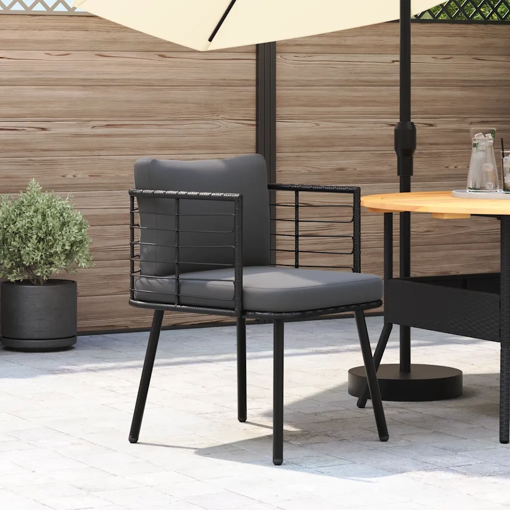 Poltroncina-Poltrona da Giardino con Cuscini in Polyrattan Nero