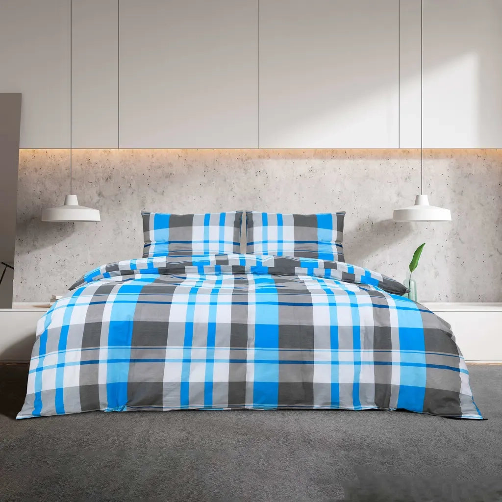 Set Copripiumino Blu e Grigio 200x220 cm in Cotone 136073