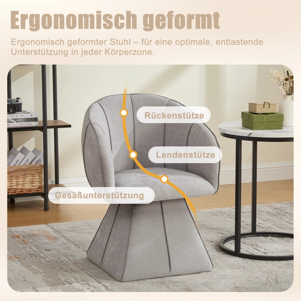 Poltrona girevole 360° con schienale alto e braccioli ergonomici per soggiorno e camera in ciniglia grigia