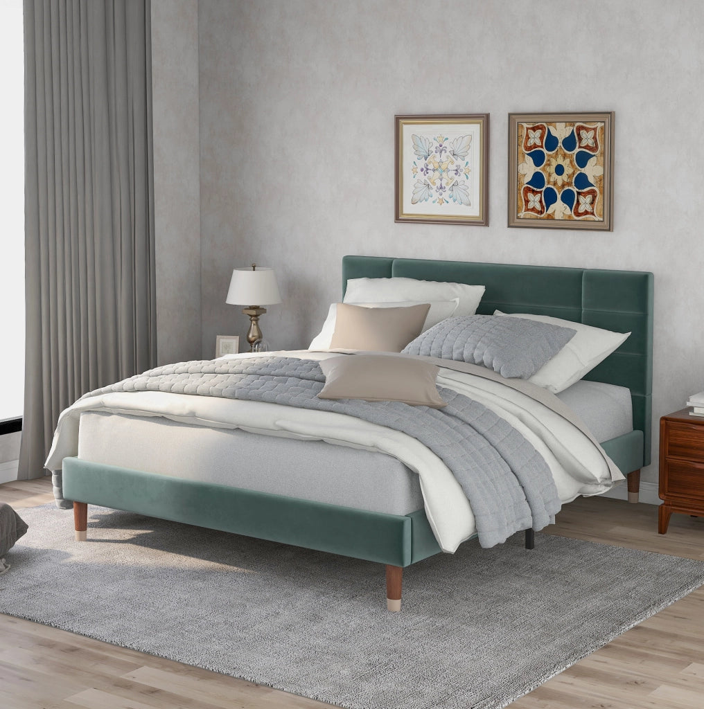 Letto matrimoniale 140x200 cm in velluto verde con rete